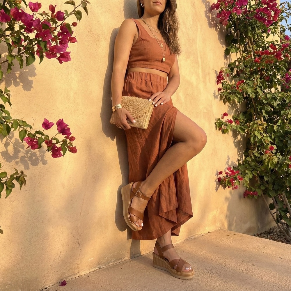 NWT Kayleen Cognac Brown Strappy Platform Wedge Sandals | 2" Heel Comfort Summer - Picture 6 of 6